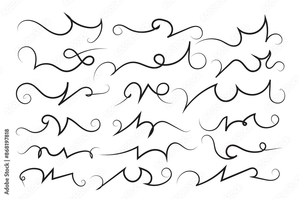 Curly swirl decorative swishes, Hand drawn calligraphy lettering ornate strokes, flourish swirling squiggle Highlight Swoosh typography text elements. Pen Filigree flourishes vintage scrolls Curly swirl decorative swishes, Hand drawn calligraphy lettering ornate strokes, flourish swirling squiggle Highlight Swoosh typography text elements. Pen Filigree flourishes vintage scrolls
