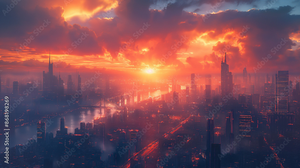 Fototapeta premium A futuristic cityscape with wireless communication towers, ultra-high definition,