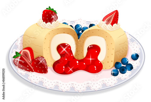 Delicious Strawberry Cake Roll with Fresh Berries