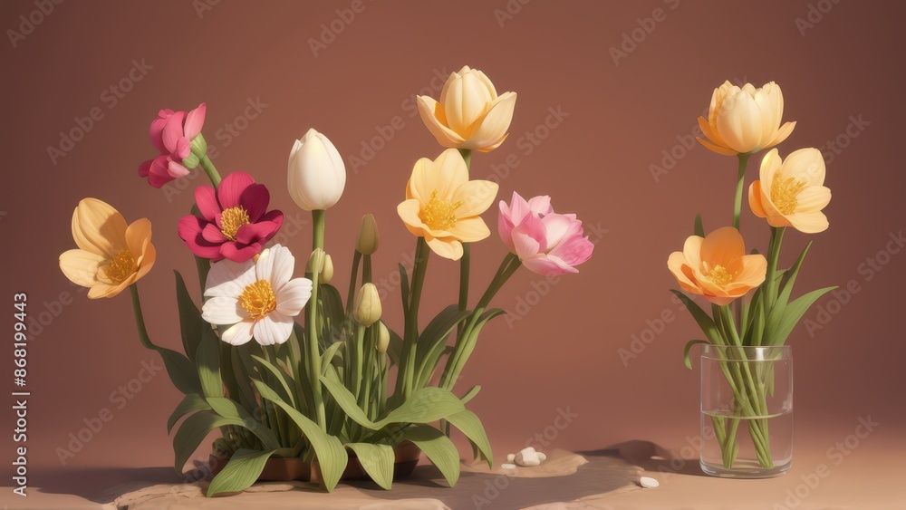 Obraz premium Colorful Flowers in a Glass Vase.