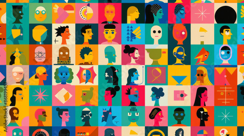 Visual representations of DEIB (Diversity, Equity, Inclusion, and Belonging) in modern society, depicted in colorful and vibrant designs.