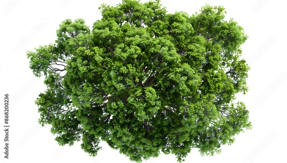 Obraz premium A top-down view of an entire green tree on a white background