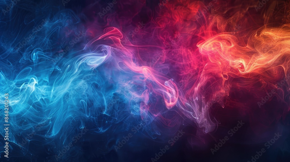Vibrant Abstract Smoke Swirls in Red and Blue Hues on Dark Background for Trendy Visual Art Vibrant Abstract Smoke Swirls in Red and Blue Hues on Dark Background for Trendy Visual Art