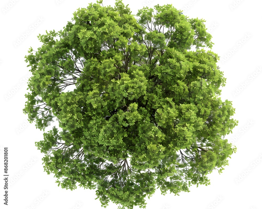 Obraz premium A top-down view of an entire green tree on a white background