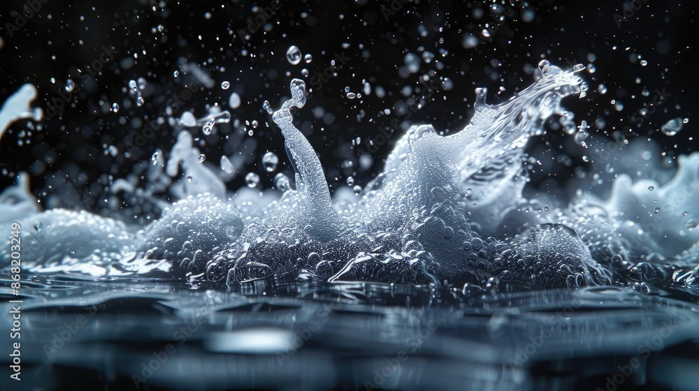 Transparent splash effect from a water spray, showcasing a realistic cosmetic mist Transparent splash effect from a water spray, showcasing a realistic cosmetic mist