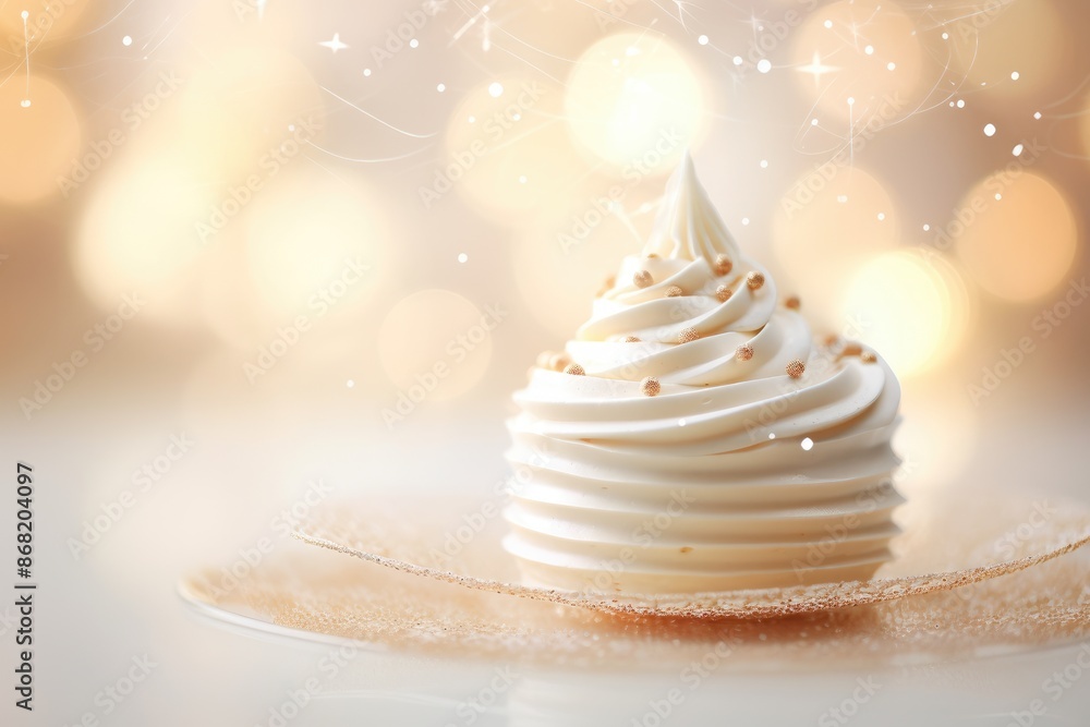 Delicate details of angelic dessert against a dreamy bokeh background.