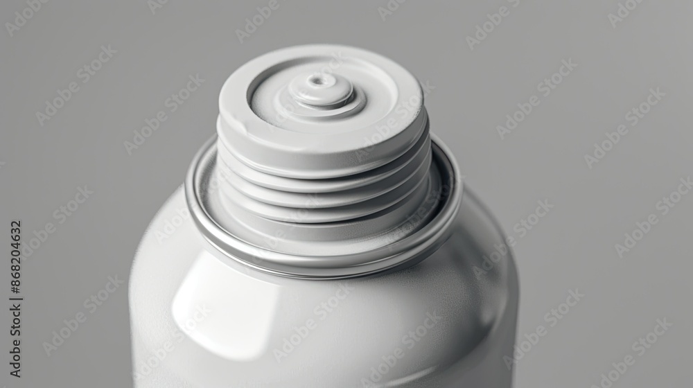 Close-up of the cap and nozzle of a white spray paint can mockup, showing its intricate details