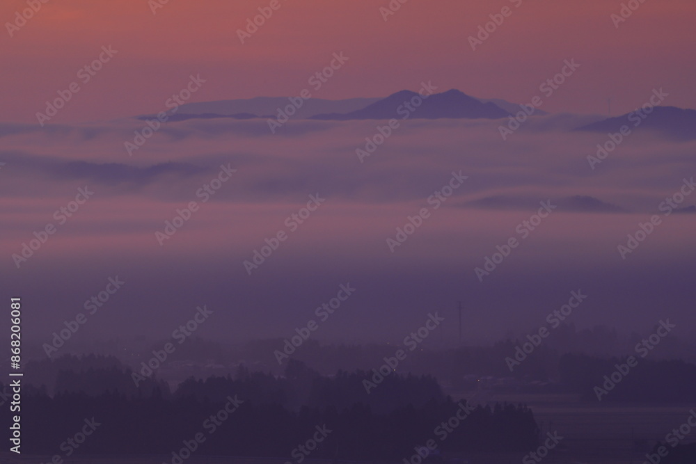 Fototapeta premium 岩手県花巻市 朝の田園風景