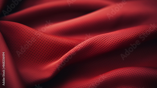 Red soccer, football, basketball, volleyball, hockey, rugby, lacrosse and handball jersey clothing fabric texture sports wear background. For ads, catalog, banner, sample