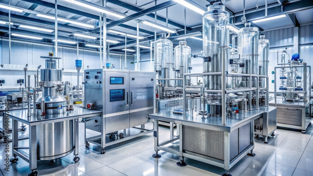 Modern laboratory setup with automated bioreactors and advanced purification systems for efficient production of viral vectors for gene therapy. Modern laboratory setup with automated bioreactors and advanced purification systems for efficient production of viral vectors for gene therapy.