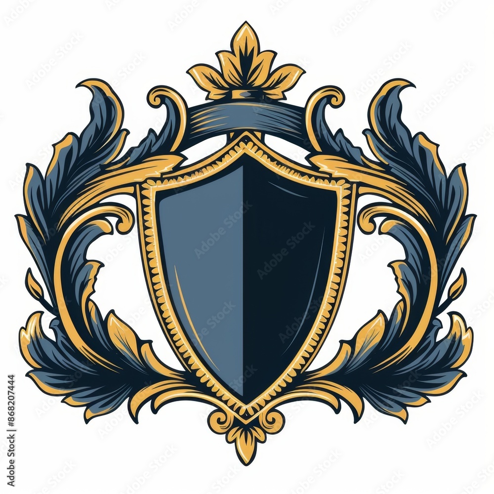 Obraz premium Hand-Drawn School Badge Clipart in Gold and Blue Emblem Element Isolated on White Background