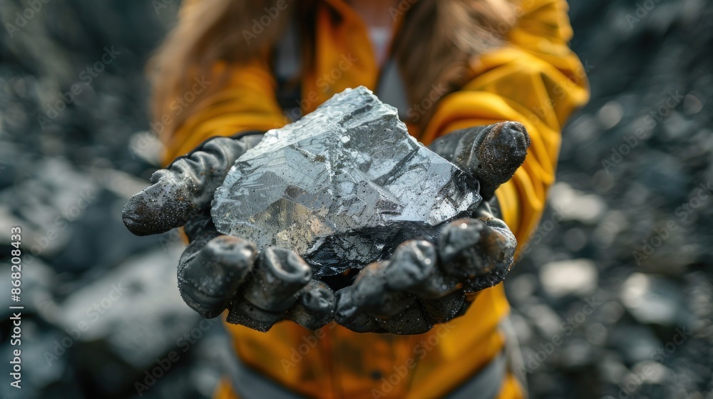 Close-up of a Miner Holding a Large Piece of Ore Close-up of a Miner Holding a Large Piece of Ore