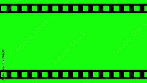 Horizontal film real with black border, film burns frame with green screen background, film flash graphic animation 4k video