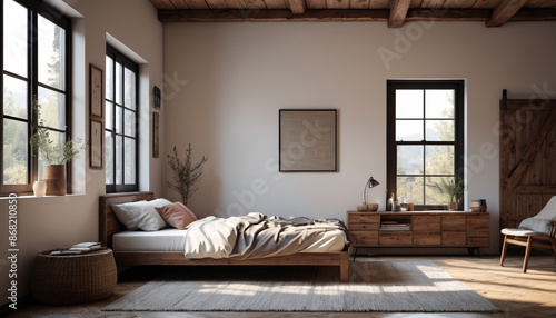 Serene Rustic Sanctuary  Plain Wall  Muted Tones  and Calm Atmosphere  Generative AI
