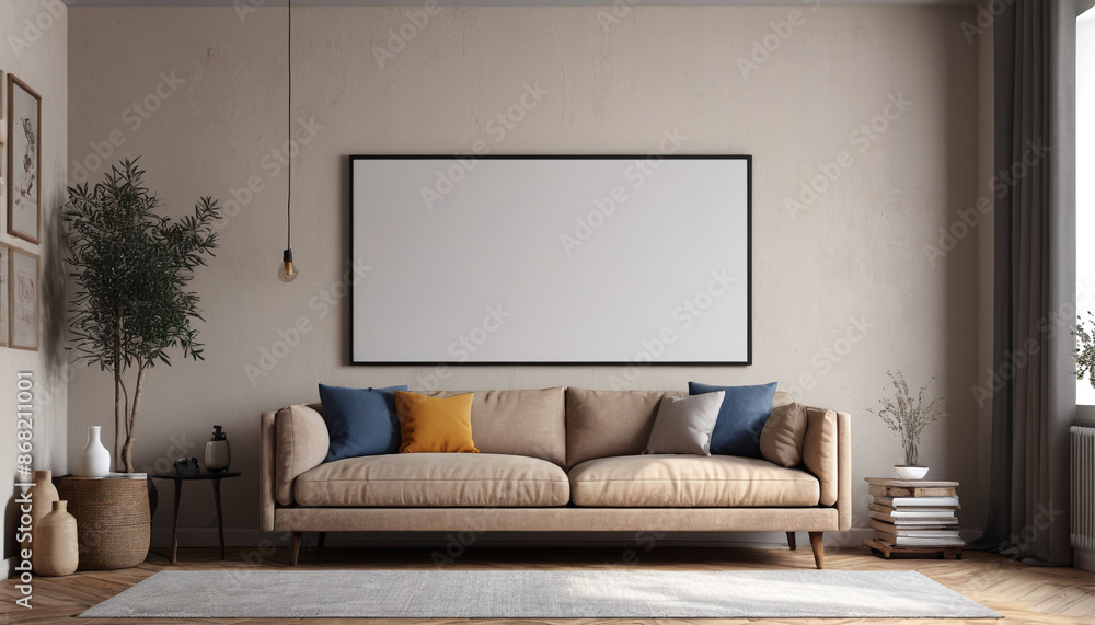 Neutral Rustic Haven: Bare Wall, Subtle Shades, and Serene Setting, Generative AI Neutral Rustic Haven: Bare Wall, Subtle Shades, and Serene Setting, Generative AI
