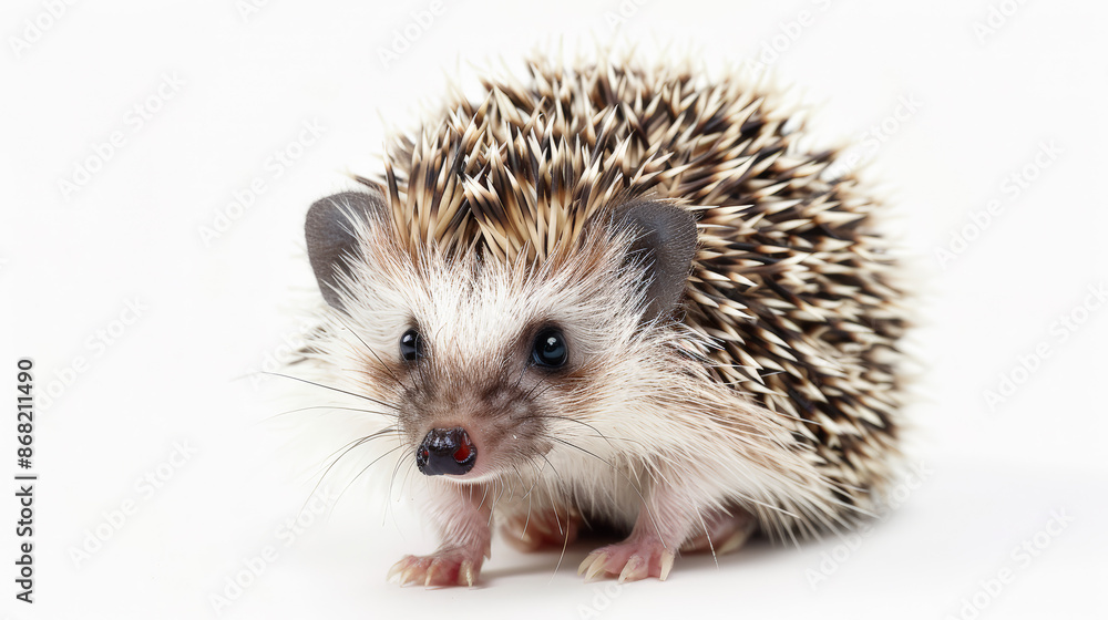 Fototapeta premium Adorable African Pygmy Hedgehog on White. Generative AI