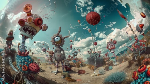 Psychedelic Monster Procession in Surreal Environment - Fisheye Lens