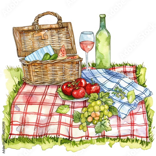 Perfect for picnic-themed promotions or restaurant menus , watercolor style, photo