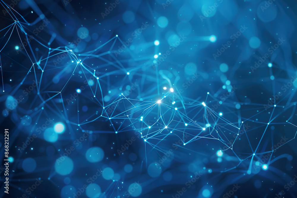 Blue abstract background with a network grid and particles, generative ai image. Blue abstract background with a network grid and particles, generative ai image.