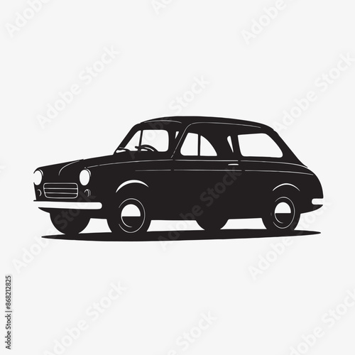 Black silhouette of a car in white background