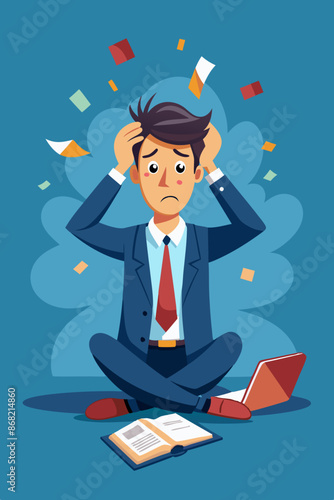 Overworked and Stressed Businessman Feeling Hopeless and Anxious from Overwhelming Work Problems