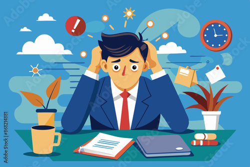 Overworked and Stressed Businessman Feeling Hopeless and Anxious from Overwhelming Work Problems