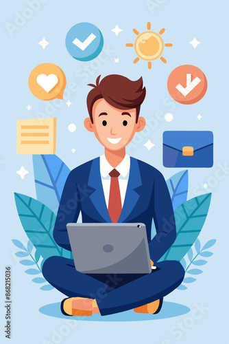 Professional Expertise: Confident Businessman Working on Laptop, Utilizing Skills and Experience for Effective Job Performance and Career Success