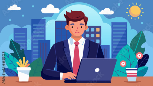 Professional Expertise: Confident Businessman Working on Laptop, Utilizing Skills and Experience for Effective Job Performance and Career Success