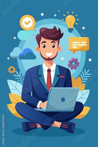 Professional Expertise: Confident Businessman Working on Laptop, Utilizing Skills and Experience for Effective Job Performance and Career Success