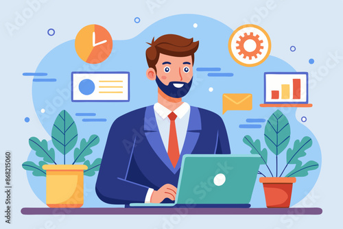 Professional Expertise: Confident Businessman Working on Laptop, Utilizing Skills and Experience for Effective Job Performance and Career Success
