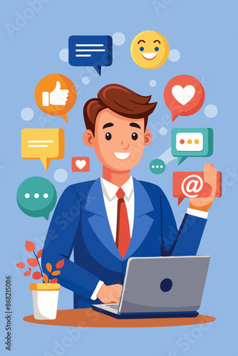 Public relations manager handles social media comments and discussions to maintain company reputation