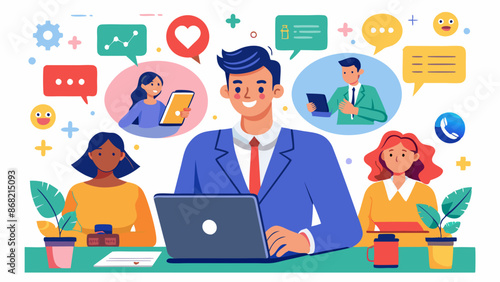 Public relations manager handles social media comments and discussions to maintain company reputation