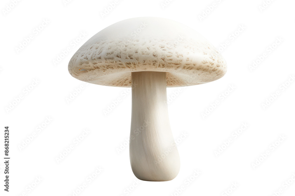 A single, white mushroom with a rounded cap and a thick stem, isolated on a black background. A single, white mushroom with a rounded cap and a thick stem, isolated on a black background.