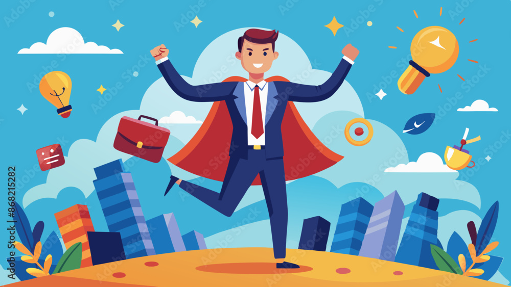 Skillful Businessman Demonstrating Capability and Competence, Overcoming Challenges and Achieving Success Skillful Businessman Demonstrating Capability and Competence, Overcoming Challenges and Achieving Success
