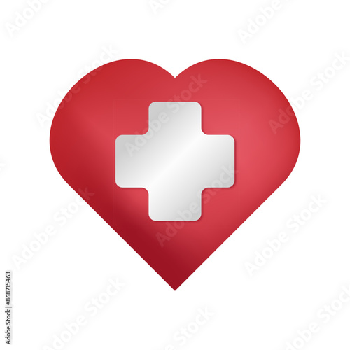 
A red heart with a medical plus sign inside. Vector graphics on a white background