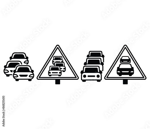 traffic jam car sign symbol icon vector design black white color simple modern illustration collection set isolated