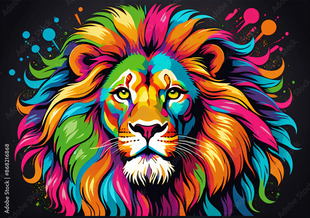 Colorful lion head in pop art style. Generative AI. Colorful lion head in pop art style. Generative AI.