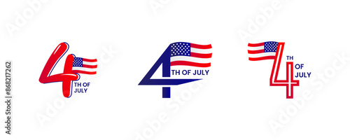 Set of 4th of July designs on white background
