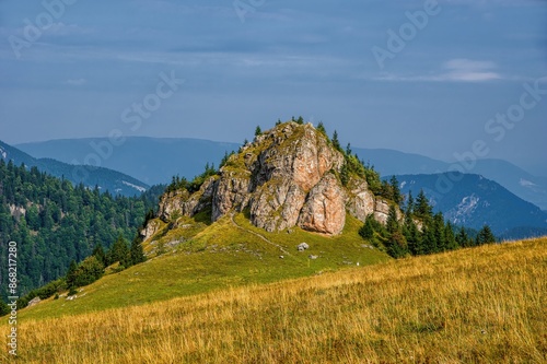 Velka fatra mountains panoramic view, Velka Fatra national park, Slovakia, Carpathian mountains, mounts Kralova studna. Autumn hiking. photo