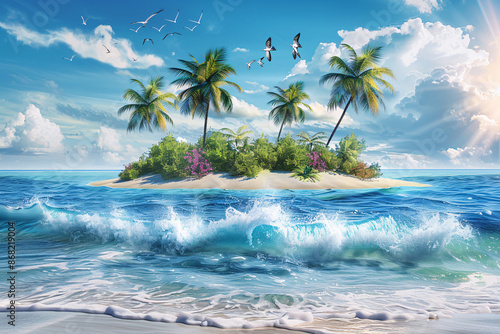 Fototapeta Naklejka Na Ścianę i Meble -  beach with palm trees background, sea background