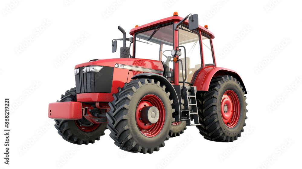 Obraz premium Modern red wheeled tractor on transparent background