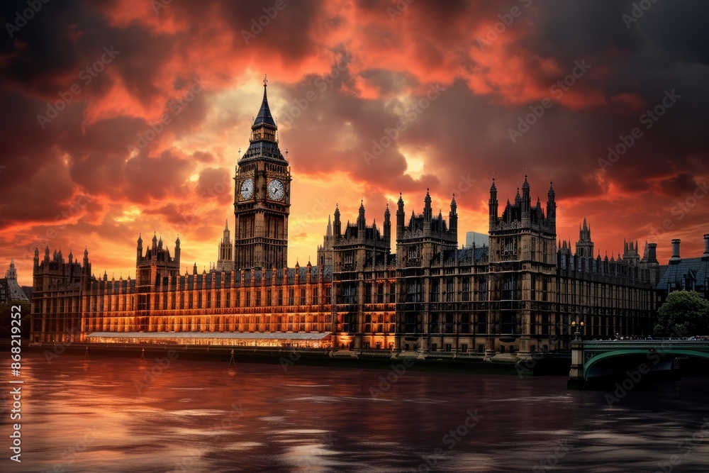Fototapeta premium The Palace of Westminster, where time travelers convene to shape history.