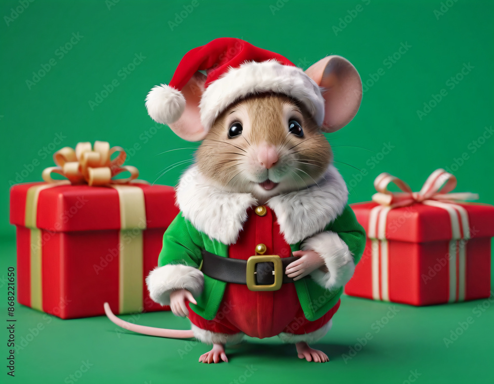 Cute little mouse in santa claus, słodka mała w przebraniu świętego mikołaja, animacja, grafika, 3d Cute little mouse in santa claus, słodka mała w przebraniu świętego mikołaja, animacja, grafika, 3d