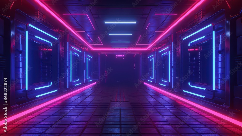 A conceptual art piece of a cyber esport tournament featuring neonlit stages and interactive gameplay with copy space A conceptual art piece of a cyber esport tournament featuring neonlit stages and interactive gameplay with copy space