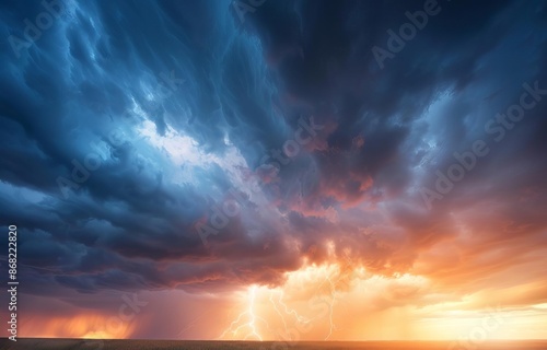 Dramatic sky showing different weather patterns over a landscape, weather patterns, meteorological phenomena,