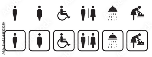 toilet vector icons set, male or female restroom wc. toilet signs.