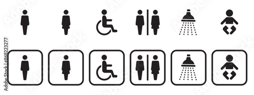 toilet vector icons set, male or female restroom wc. toilet signs.