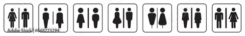 Toilet vector icons set. Man and woman icon set. Male and female symbol. Girls and boys restrooms sign and symbol. Bathroom sign. wc, lavatory