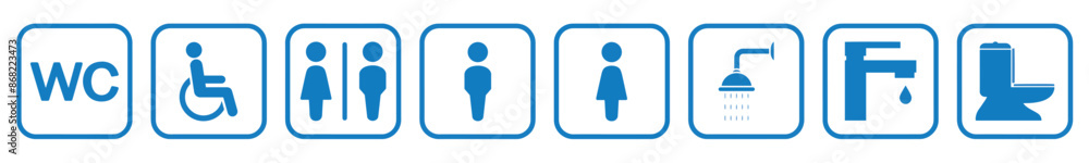 toilet vector icons set, male or female restroom wc. toilet signs.