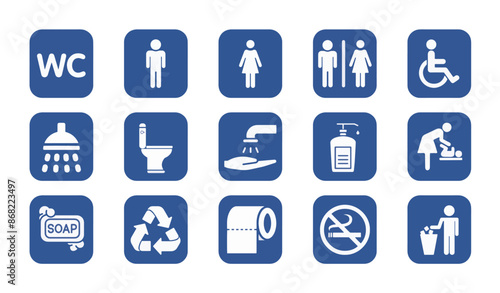 toilet vector icons set, male or female restroom wc. toilet signs.